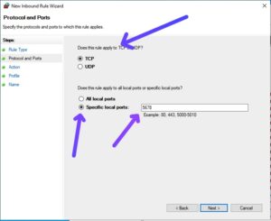 Specific local RDP ports