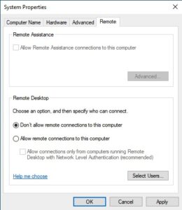 server manager system properties disabled